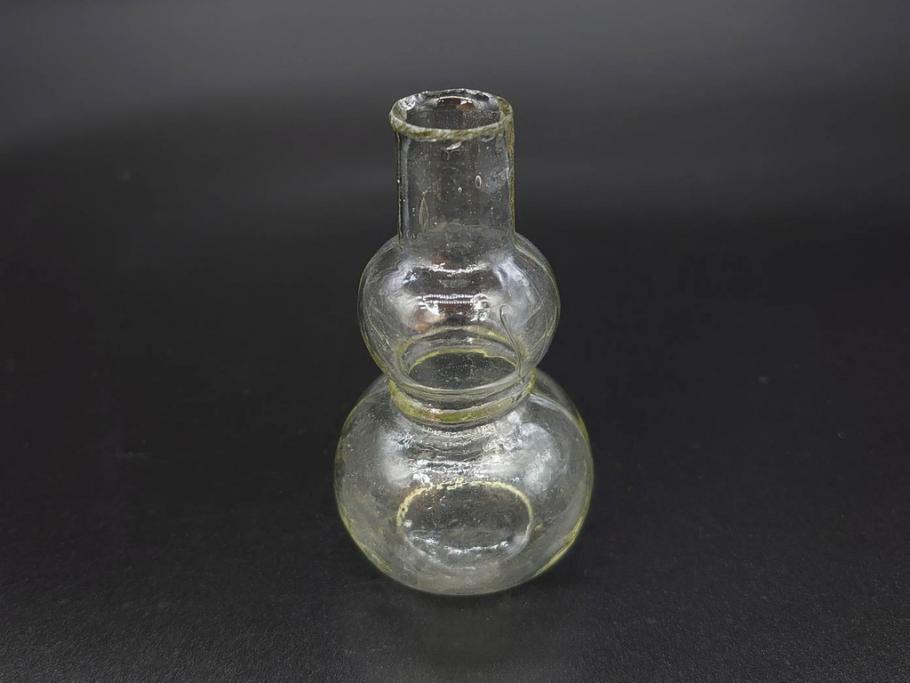 戦前　当時物　瓢箪型　気泡や絶妙なフォルムが味わいのあるニッキ水瓶5個セット(豆ガラス、ちびニッキ水、ガラス容器、駄菓子屋ビン、ペロペロ、レトロガラス、一輪挿し、ひょうたん)(R-077066)