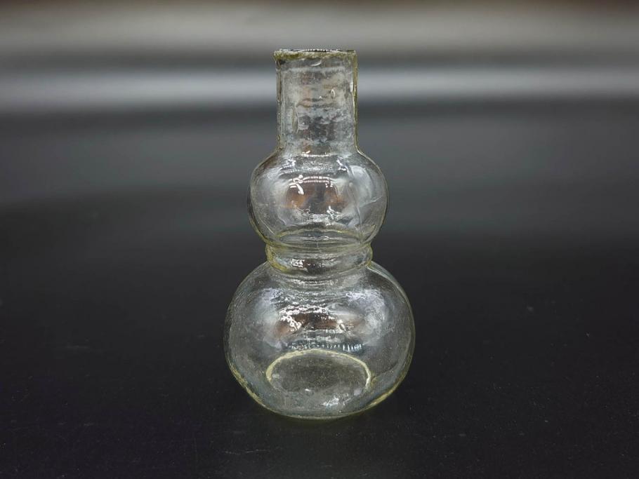 戦前　当時物　瓢箪型　気泡や絶妙なフォルムが味わいのあるニッキ水瓶5個セット(豆ガラス、ちびニッキ水、ガラス容器、駄菓子屋ビン、ペロペロ、レトロガラス、一輪挿し、ひょうたん)(R-077066)