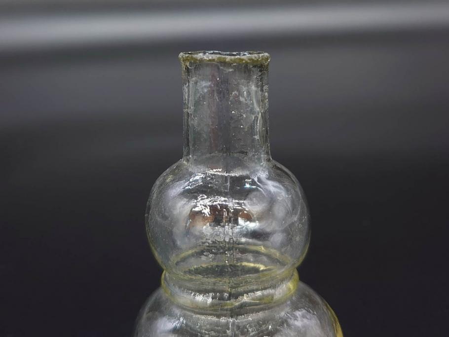 戦前　当時物　瓢箪型　気泡や絶妙なフォルムが味わいのあるニッキ水瓶5個セット(豆ガラス、ちびニッキ水、ガラス容器、駄菓子屋ビン、ペロペロ、レトロガラス、一輪挿し、ひょうたん)(R-077066)