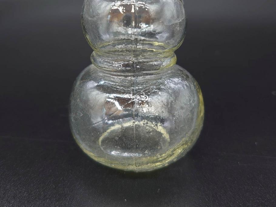 戦前　当時物　瓢箪型　気泡や絶妙なフォルムが味わいのあるニッキ水瓶5個セット(豆ガラス、ちびニッキ水、ガラス容器、駄菓子屋ビン、ペロペロ、レトロガラス、一輪挿し、ひょうたん)(R-077066)