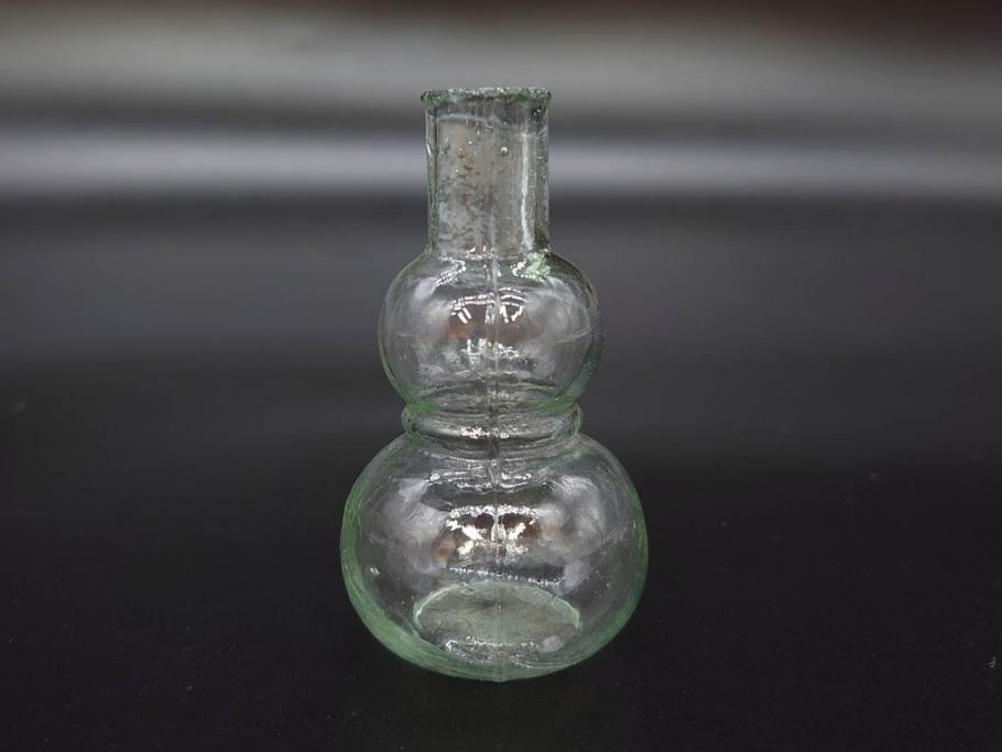 戦前　当時物　瓢箪型　気泡や絶妙なフォルムが味わいのあるニッキ水瓶5個セット(豆ガラス、ちびニッキ水、ガラス容器、駄菓子屋ビン、ペロペロ、レトロガラス、一輪挿し、ひょうたん)(R-077066)