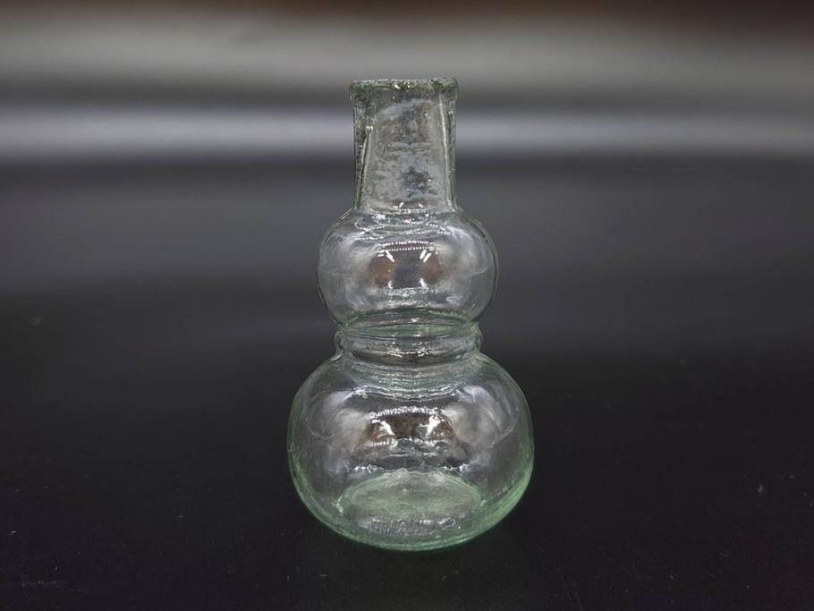 戦前　当時物　瓢箪型　気泡や絶妙なフォルムが味わいのあるニッキ水瓶5個セット(豆ガラス、ちびニッキ水、ガラス容器、駄菓子屋ビン、ペロペロ、レトロガラス、一輪挿し、ひょうたん)(R-077066)