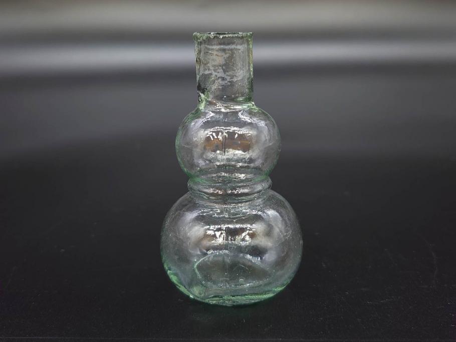 戦前　当時物　瓢箪型　気泡や絶妙なフォルムが味わいのあるニッキ水瓶5個セット(豆ガラス、ちびニッキ水、ガラス容器、駄菓子屋ビン、ペロペロ、レトロガラス、一輪挿し、ひょうたん)(R-077066)
