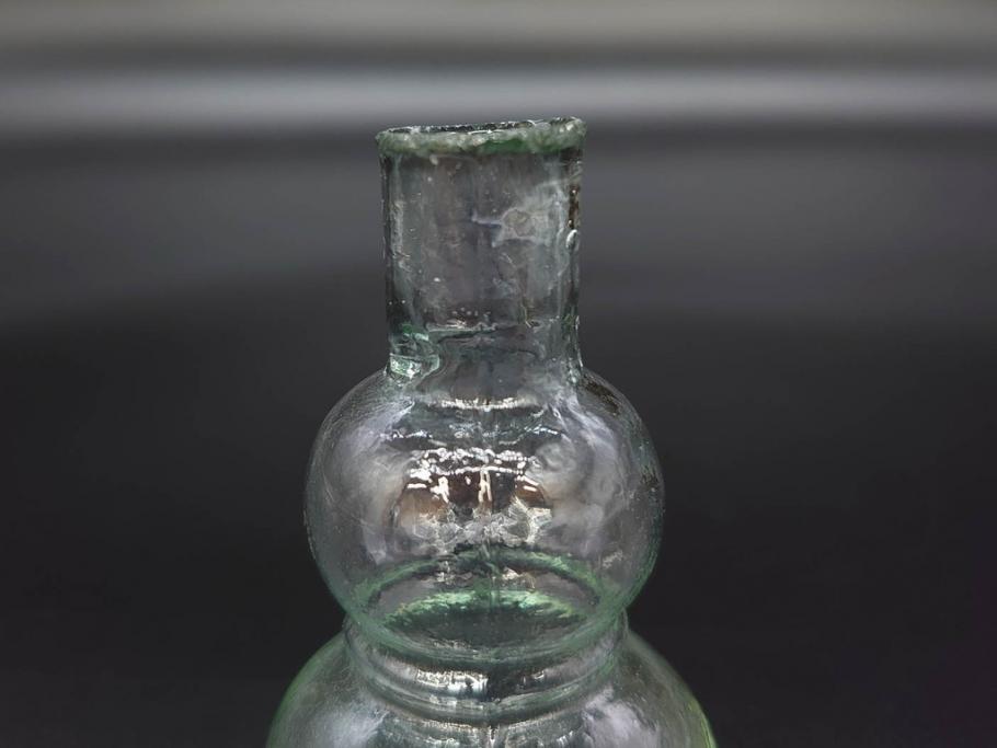 戦前　当時物　瓢箪型　気泡や絶妙なフォルムが味わいのあるニッキ水瓶5個セット(豆ガラス、ちびニッキ水、ガラス容器、駄菓子屋ビン、ペロペロ、レトロガラス、一輪挿し、ひょうたん)(R-077066)