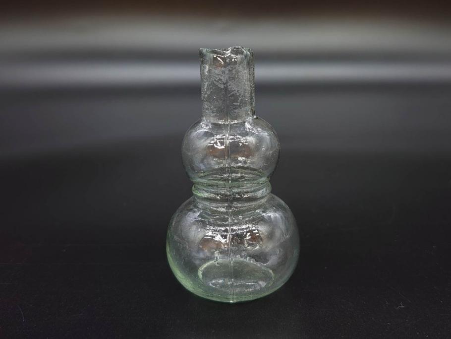 戦前　当時物　瓢箪型　気泡や絶妙なフォルムが味わいのあるニッキ水瓶5個セット(豆ガラス、ちびニッキ水、ガラス容器、駄菓子屋ビン、ペロペロ、レトロガラス、一輪挿し、ひょうたん)(R-077066)