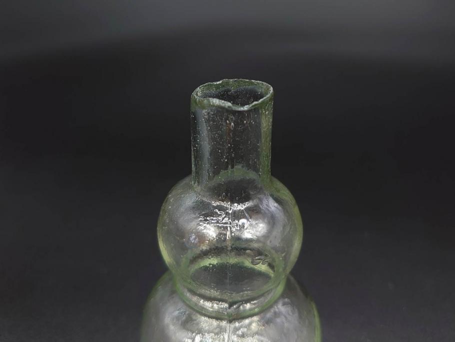 戦前　当時物　瓢箪型　気泡や絶妙なフォルムが味わいのあるニッキ水瓶5個セット(豆ガラス、ちびニッキ水、ガラス容器、駄菓子屋ビン、ペロペロ、レトロガラス、一輪挿し、ひょうたん)(R-077066)
