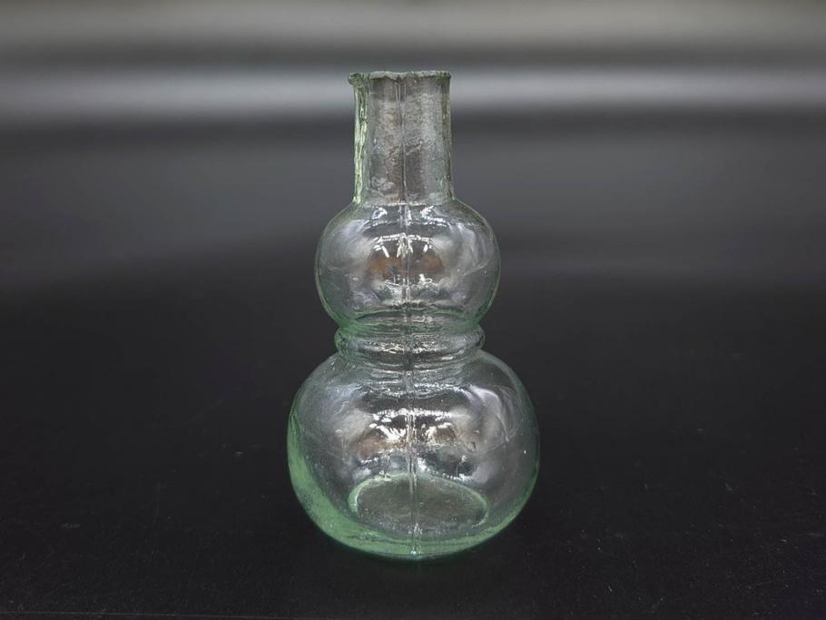 戦前　当時物　瓢箪型　気泡や絶妙なフォルムが味わいのあるニッキ水瓶5個セット(豆ガラス、ちびニッキ水、ガラス容器、駄菓子屋ビン、ペロペロ、レトロガラス、一輪挿し、ひょうたん)(R-077066)