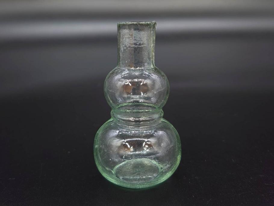 戦前　当時物　瓢箪型　気泡や絶妙なフォルムが味わいのあるニッキ水瓶5個セット(豆ガラス、ちびニッキ水、ガラス容器、駄菓子屋ビン、ペロペロ、レトロガラス、一輪挿し、ひょうたん)(R-077066)