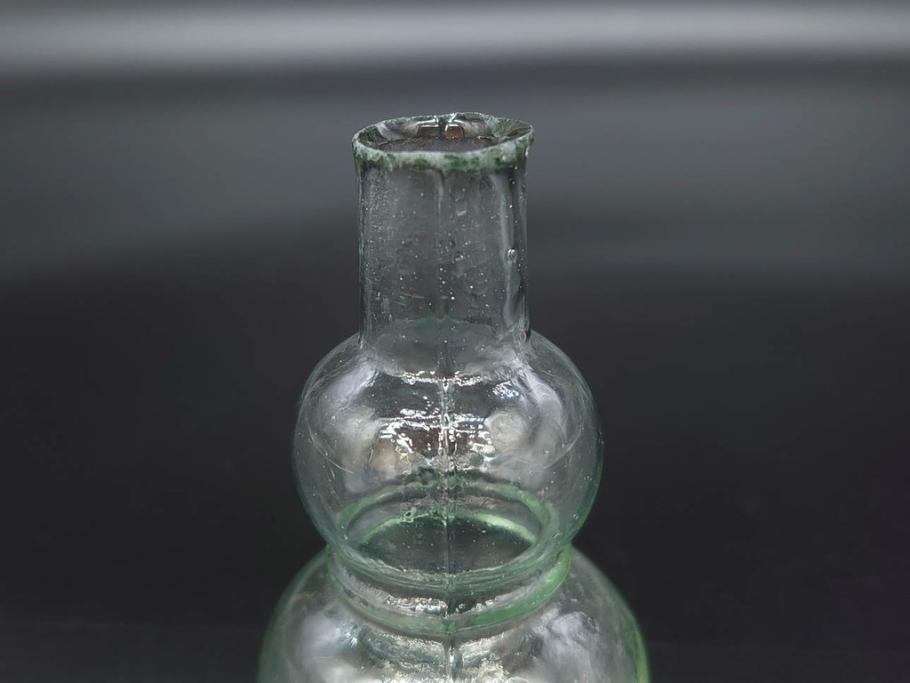 戦前　当時物　瓢箪型　気泡や絶妙なフォルムが味わいのあるニッキ水瓶5個セット(豆ガラス、ちびニッキ水、ガラス容器、駄菓子屋ビン、ペロペロ、レトロガラス、一輪挿し、ひょうたん)(R-077066)