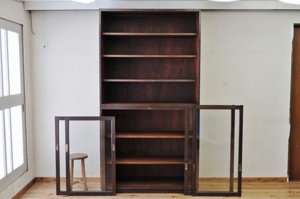 アンティーク家具　◇1970年代シンプルな二段重ね収納棚(飾り棚・食器棚)