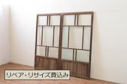 アンティーク建具　和製アンティーク　大正昭和初期　総栗材・腰板ケヤキ材　大珍品!　無双格子戸1枚(引き戸、建具)(R-044280)