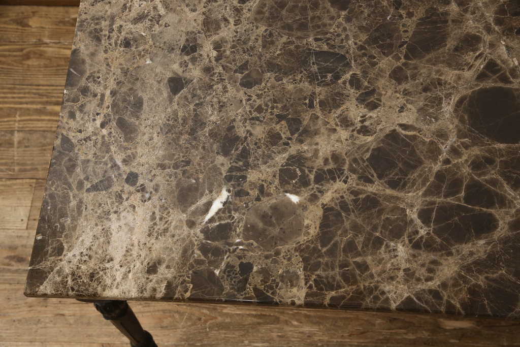 フランスビンテージ　大理石天板　落ち着いた色味が格好いい!個性的な彫刻が魅力のローテーブル(リビングテーブル、センターテーブル、ヴィンテージ)(R-062328)