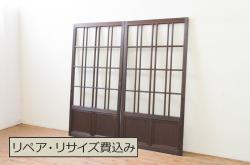 アンティーク建具　明治大正期　黒い木枠がモダンで格好良い帯戸4枚セット(板戸、引き戸)(R-048037)