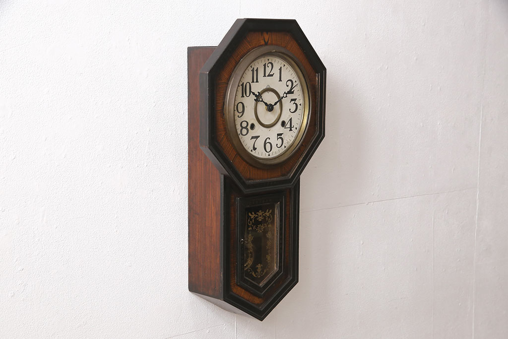 和製アンティーク　精工舎(SEIKOSHA、セイコー)　電池式　八角形のレトロな柱時計(掛け時計、八角時計)(R-053979)