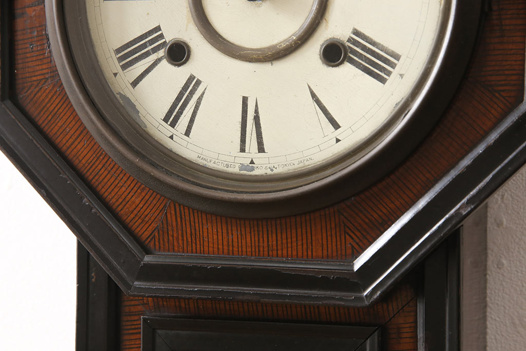 和製アンティーク　精工舎(SEIKOSHA、セイコー)　電池式　八角形のレトロな柱時計(掛け時計、八角時計)(R-053980)
