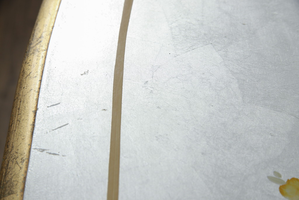 イタリアビンテージ　六本木アピス　ロココ調　シルバーゴールドの装飾がきらびやかな高級コンソールテーブル(定価約80万円)(サイドテーブル、サイドデスク、ヴィンテージ)(R-059245)