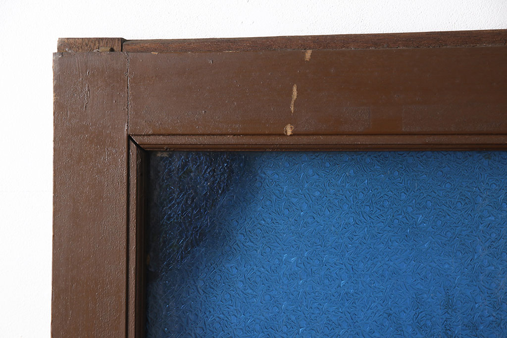 和製アンティーク　奇跡の逸品!　大判青色ガラスがインパクト抜群のガラス戸2枚セット(建具、引き戸)(R-053715)