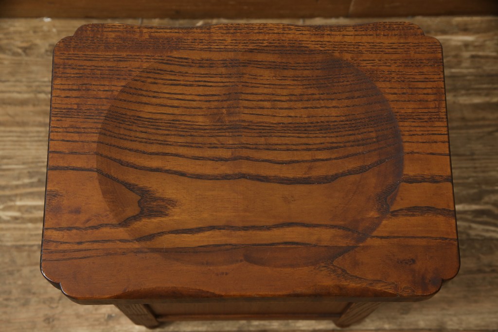 中古　美品　国産工芸家具　総栗材　小物収納ができる漆塗りの引き出し付きスツール(小引き出し、サイドテーブル、椅子、イス、板座チェア)(R-059188)