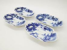 明治期　伊万里　染付　窓絵　約40cm　1尺3寸　草花文が美しい大皿(菊?、陶器、尺皿、風景、和食器、和皿、一尺三寸)(R-078891)　
