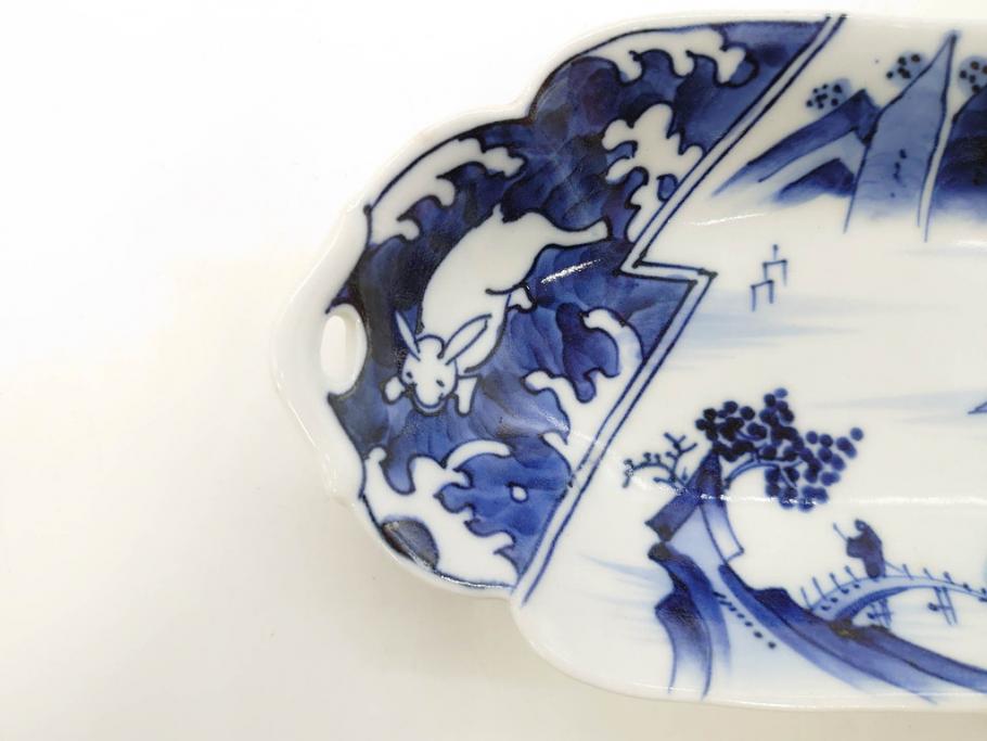 江戸時代中期頃・古伊万里・ 染付・鹿・紅葉・銀直し・五寸皿