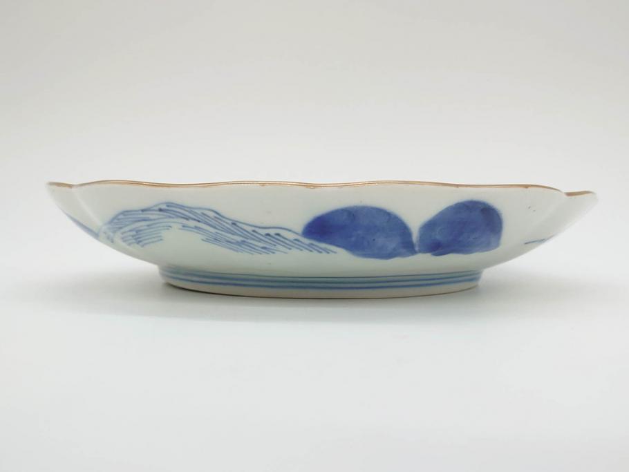 上手物 江戸後期 染付 山水図 約22cm 7寸 金の縁がアクセントに