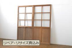 アンティーク建具　特大!!　イギリスより買い付け　オーク材　レトロな雰囲気のステンドグラスドア(親子ドア、ステンドガラス、ガラス扉、建具、英国)(R-070525)
