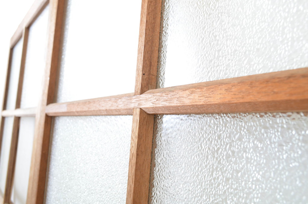 アンティーク建具　木のぬくもり感じる色合いが魅力のガラス戸2枚セット(引き戸)(R-063743)