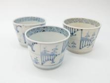 江戸〜明治　三田青磁　三田焼　3.3寸　約10cm　小皿4客セット(和食器、輪花、和皿、3寸3分)(R-063311)