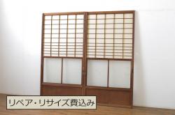 アンティーク建具　レトロな趣漂う木製ガラス戸4枚セット(引き戸、建具)(R-037059)