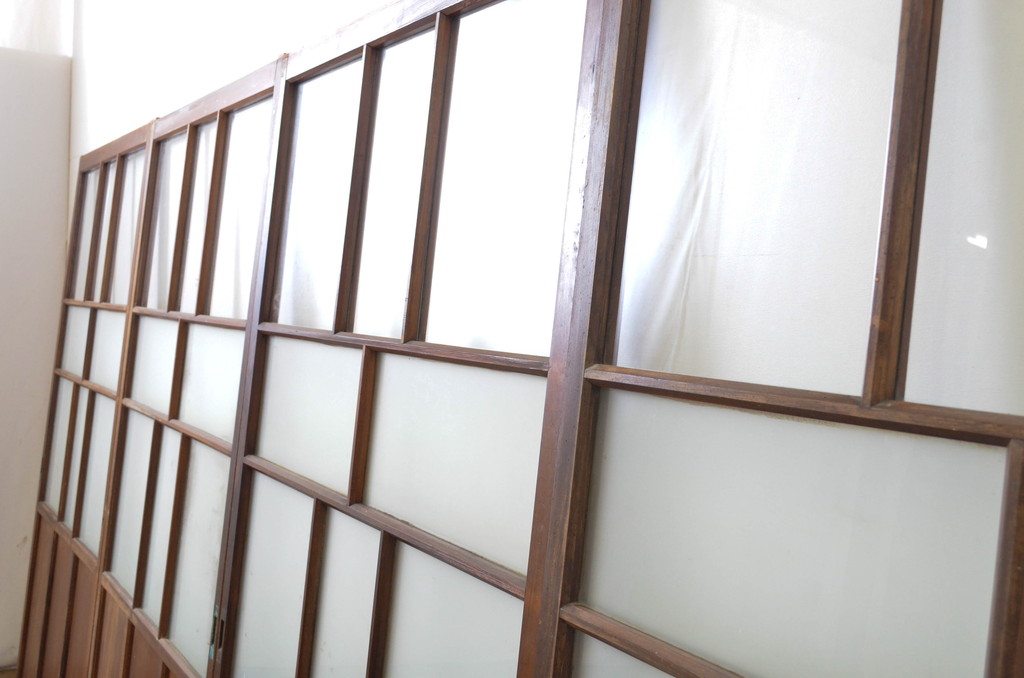 アンティーク建具　大正ロマン溢れるお洒落なガラス戸4枚セット(引き戸)(R-063748)