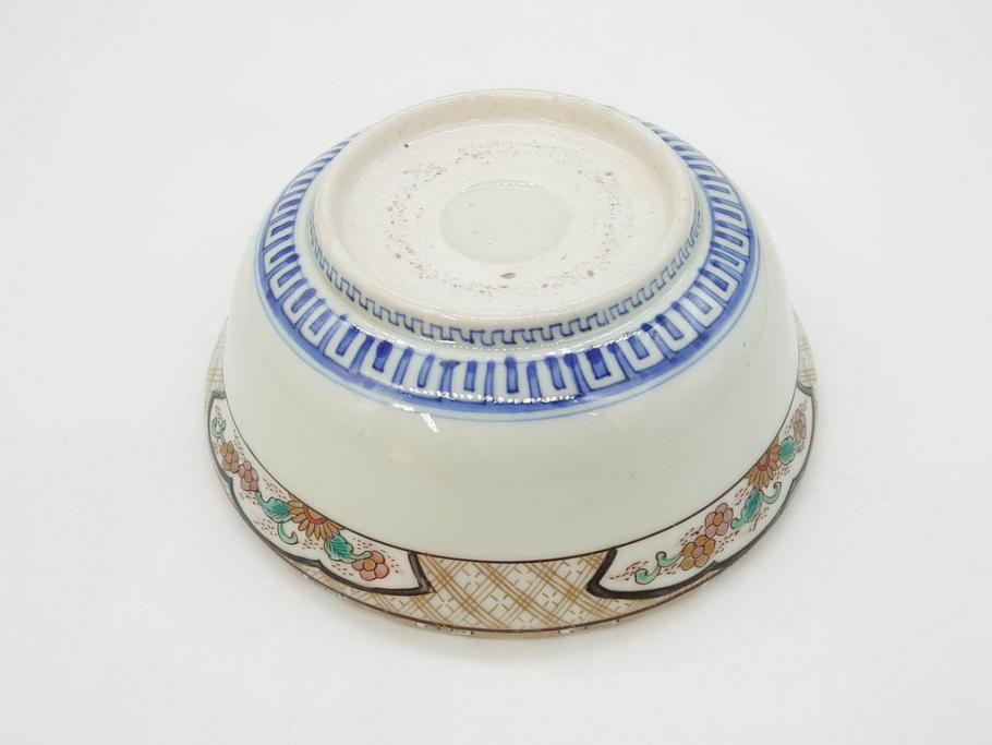 上手物　明治期　伊万里　金彩　染付　窓絵　約19cm　6.2寸　緻密に描かれた上品な絵柄が美しい深鉢(もみじ、紅葉、モミジ、草花、深皿、和皿、和食器、六寸二分)(R-071501)