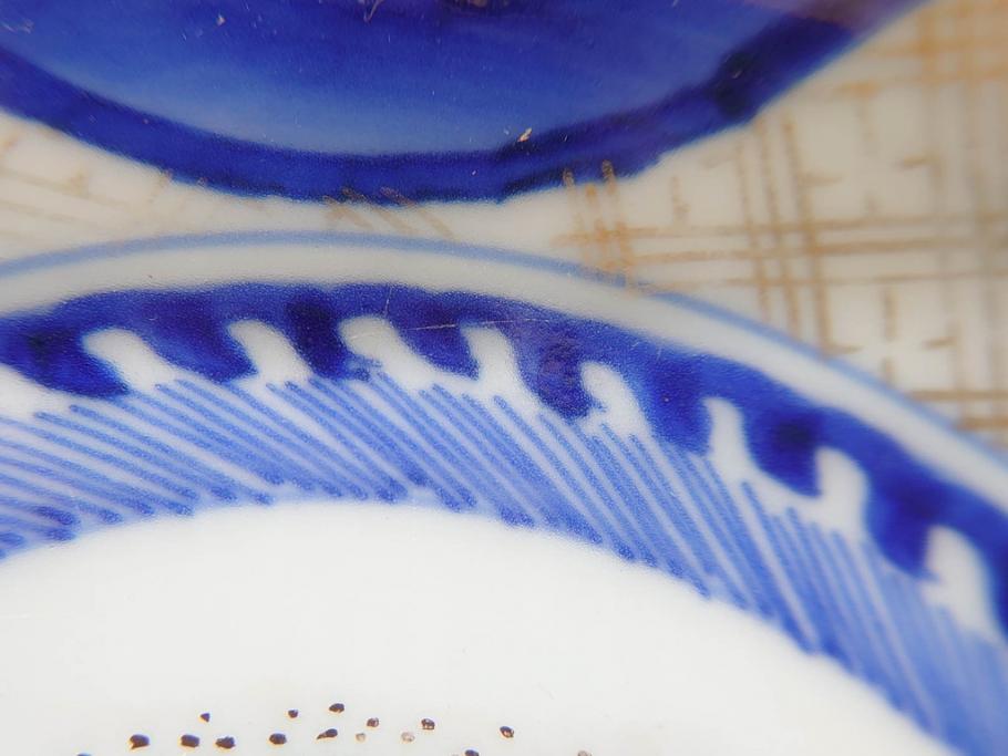 上手物　明治期　伊万里　金彩　染付　窓絵　約19cm　6.2寸　緻密に描かれた上品な絵柄が美しい深鉢(もみじ、紅葉、モミジ、草花、深皿、和皿、和食器、六寸二分)(R-071501)