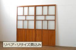 アンティーク建具　昭和初期　シンプルな木製フレームの障子戸3枚セット(ガラス帯戸、建具、引き戸)(R-036790)