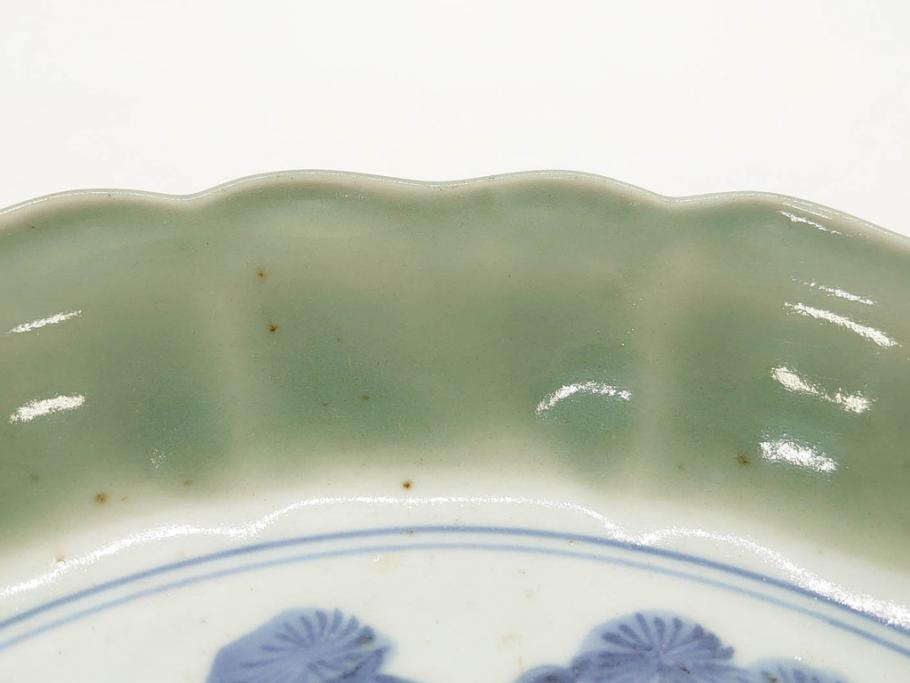 江戸期 太明成化年製 古伊万里 青磁 染付 約27cm 8.9寸 優しい