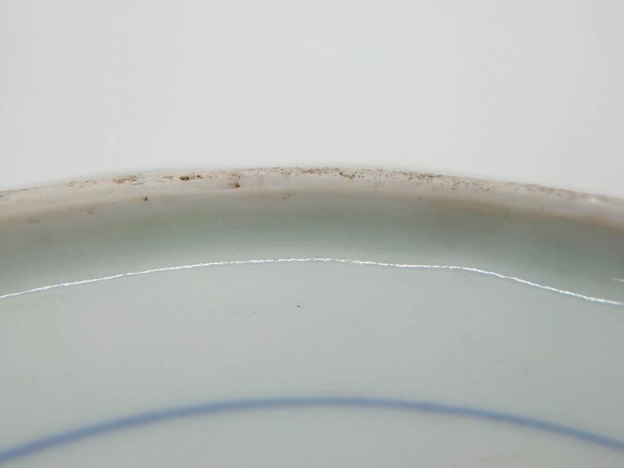 江戸期 太明成化年製 古伊万里 青磁 染付 約27cm 8.9寸 優しい