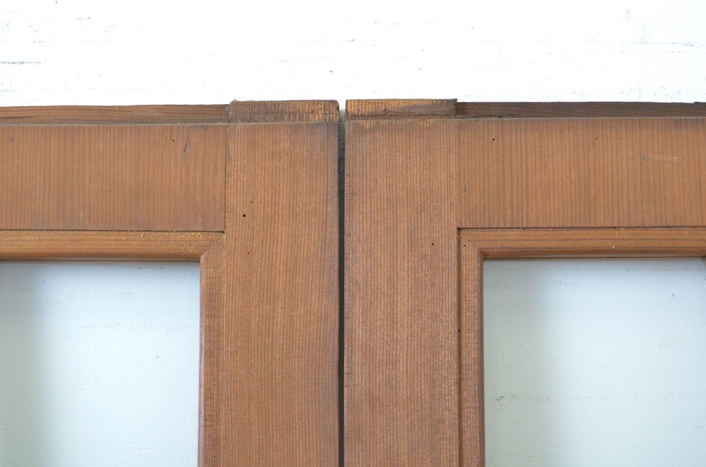 アンティーク建具　柾目の美しい升目格子戸4枚セット(ガラス戸、引き戸)(R-064043)