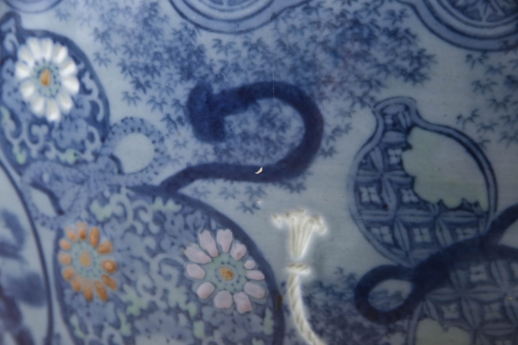 和製アンティーク　昭和初期　瓢箪の図　繊細な図柄が美しい瀬戸火鉢(鉢カバー、傘立て)(R-063961)