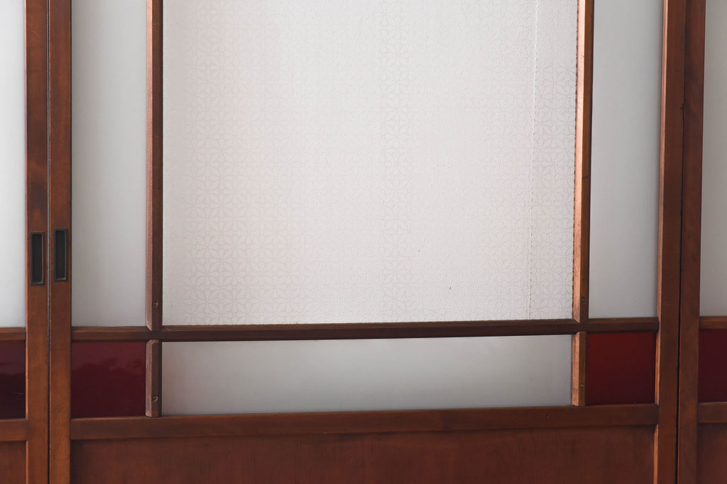 和製アンティーク　色ガラス・花ガラス入り　大正ロマンの雰囲気が漂うガラス戸(引き戸、建具)4枚セット