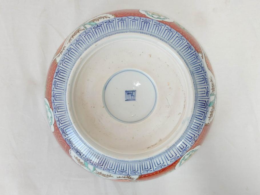 江戸後期 古伊万里 錦手 金彩 色絵 窓絵 鶴に仙人図 約28cm 9寸
