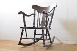 中古　松本民芸家具　#39A型ロッキングチェア　流れる曲線デザインとクラシカルな佇まいが美しいアームチェア(イス、椅子、板座チェア、揺り椅子)(定価約20万円)(R-063214)