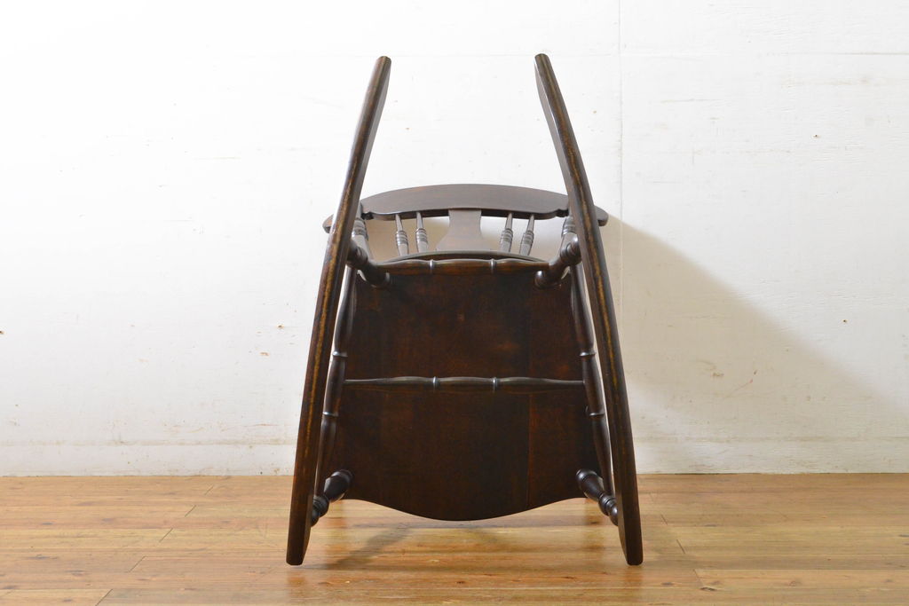 中古　松本民芸家具　#39A型ロッキングチェア　流れる曲線デザインとクラシカルな佇まいが美しいアームチェア(イス、椅子、板座チェア、揺り椅子)(定価約20万円)(R-063214)