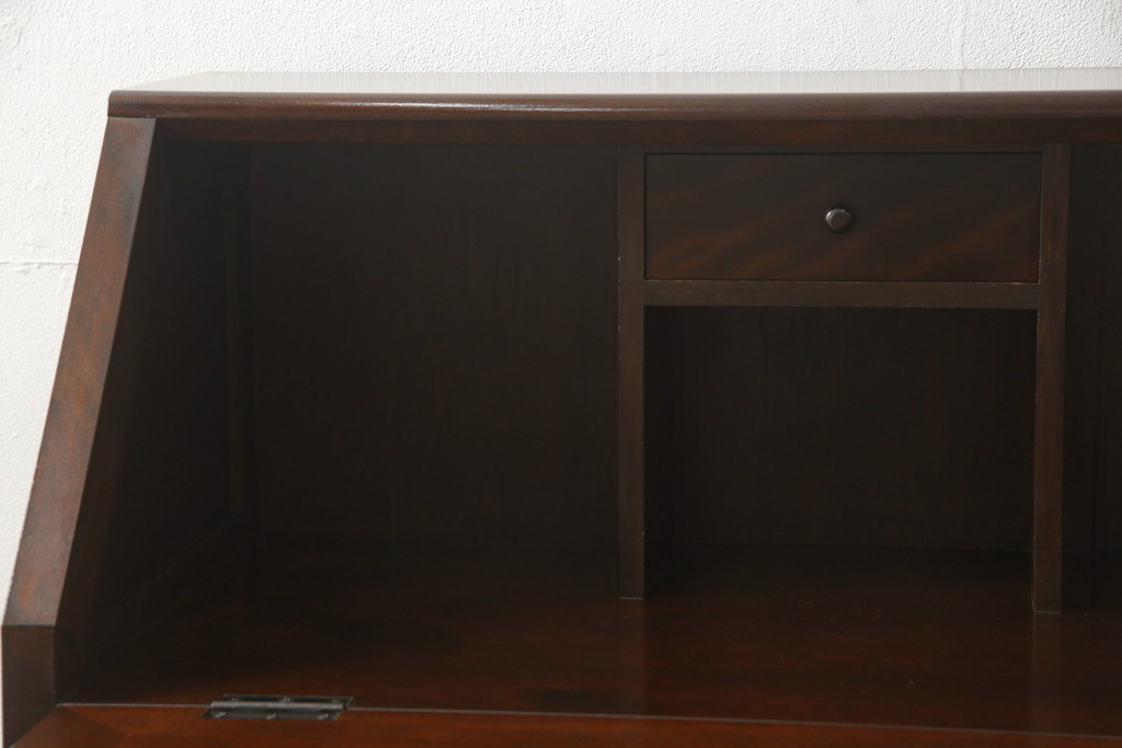 中古　美品　松本民芸家具　希少モデル　格子模様が特徴的なK型ライティングビューロー(ワークデスク、在宅ワーク用、簿記机、収納棚、戸棚)(R-058879)