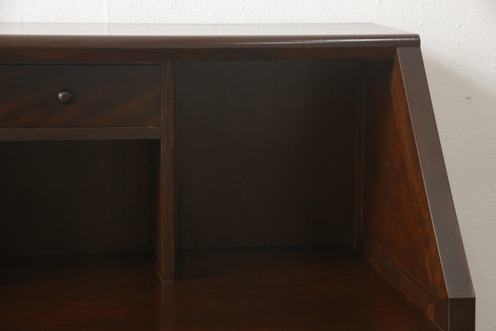 中古　美品　松本民芸家具　希少モデル　格子模様が特徴的なK型ライティングビューロー(ワークデスク、在宅ワーク用、簿記机、収納棚、戸棚)(R-058879)