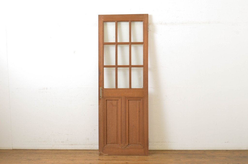アンティーク建具　チーク材　ナチュラルで落ち着いた雰囲気のドア1枚(扉、木製ドア、ガラス扉)(R-064052)