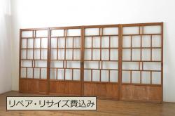 アンティーク建具　純和風の空間作りにおすすめの幅狭夏戸2枚セット(引き戸、簾戸、簀戸、葭戸、夏障子、御簾戸、葦戸)(R-064288)