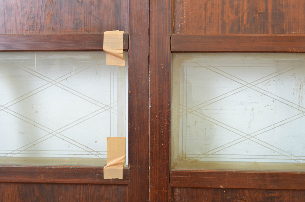アンティーク建具　落ち着いた和の空間を演出するガラス帯戸4枚セット(引き戸、板戸)(R-064055)