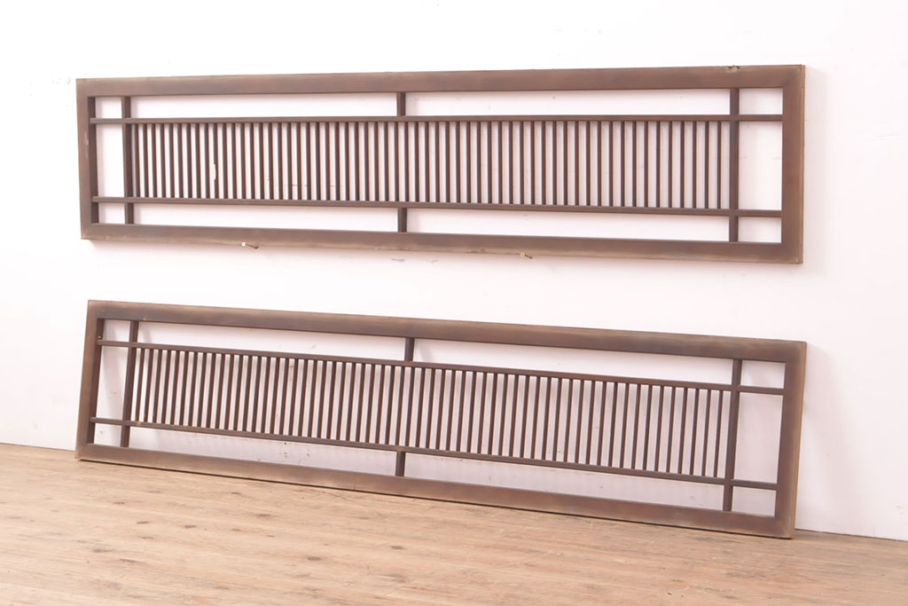 和製アンティーク　格子デザインがモダンな雰囲気を漂わせる欄間2枚セット(明り取り、明かり取り)(R-053508)
