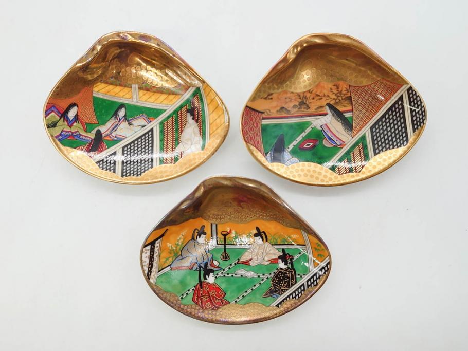 1980年　フランクリン画廊　徳川黎明會監修　「源氏物語貝合せ」　約10cm　3.3寸 雅な絵柄が美しい貝絵皿54枚揃(限定版、飾り皿、認定書、解説書付き、ボーンチャイナ、陶器、金彩、蒔絵、重箱、三寸三分)(R-078337)