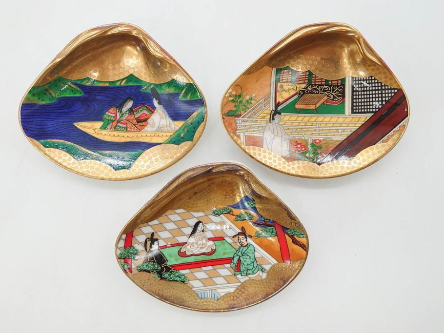 1980年　フランクリン画廊　徳川黎明會監修　「源氏物語貝合せ」　約10cm　3.3寸 雅な絵柄が美しい貝絵皿54枚揃(限定版、飾り皿、認定書、解説書付き、ボーンチャイナ、陶器、金彩、蒔絵、重箱、三寸三分)(R-078337)