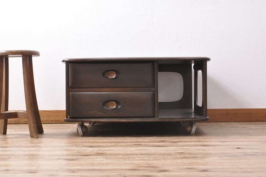 イギリスビンテージ　ERCOL(アーコール)　丸みのあるフォルムが愛らしい、希少なパンドラボックスコーヒーテーブル(センターテーブル、ローテーブル、ヴィンテージ)(R-054074)